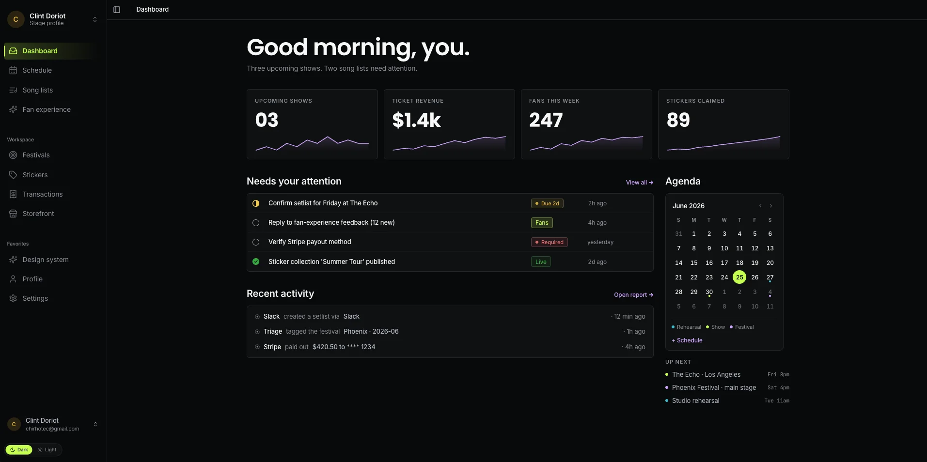 MyStage app screen